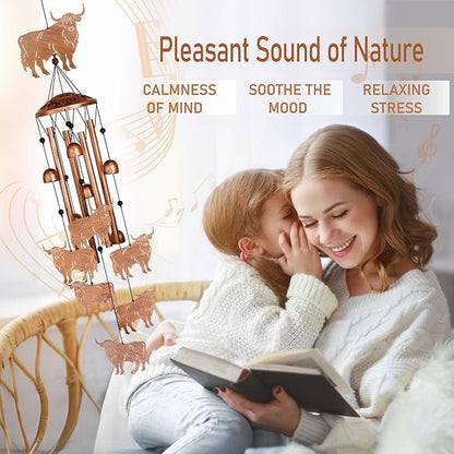 Highland Cow Wind Chimes for Outside, Metal Windchimes Outdoors, Highland Cow Gifts for Women/Men, Memorial/Birthday Gifts, Garden Decor for Outside, Patio or Yard, Durable Chimes for Outdoors