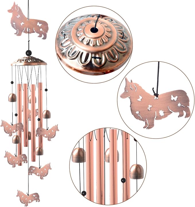 Dachshund Wind Chimes - Handcrafted Brass Unique Outdoor Musical Decor for Garden,Patio & Nursery, Memorial Day Gifts for Mom/Wife/Daughter, Whimsical Yard Decorations with Soothing Tones
