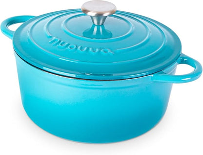 Cast Iron Pot with Lid - Non-Stick Ovenproof Enamelled Casserole Pot, Oven Safe up to 500° F-Sturdy Dutch Oven Cookware - Blue, 5-Quart, 24cm-by Nuovva