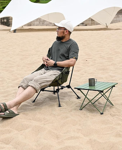 iClimb Ultralight Compact Camping Folding Beach Chair with Anti-Sinking Large Feet and Back Support Webbing (Green - Square Frame - 2PC)