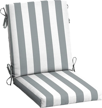 Arden Outdoor Patio Dining Chair Cushion, 20x44, Rain-Proof Seat Pad, Fade-Resistant Outdoor Cushion Stone Grey Cabana Stripe