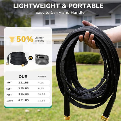 Lightweight Flat Garden Hose 100 FT, 3/4" GHT Flexible Water Hose with Spray Nozzle, Durable 800D Fabric, Kink Free Design, Portable Garden Hose for Lawn, Yard, Car Wash