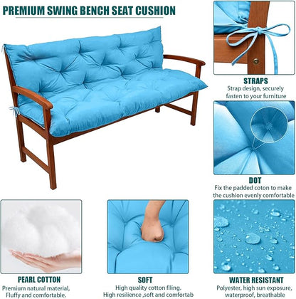 Swing Replacement Seat Cushions, 2-3 Seater Bench Cushions for Outdoor Furnitur with Backrest, Garden Recliner Seat Cushions Waterproof Sofa Pads (Sky Blue, 71x40in)