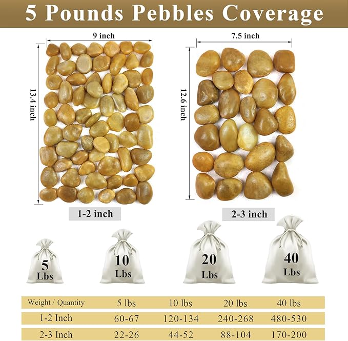 FANTIAN 10 lbs Yellow River Rocks, 2-3 Inch Polished Pebbles for Indoor Plants, Decorative Rocks Stones for Landscaping, Vases, Aquariums, Fountains, Pathways, Backyard and Garden