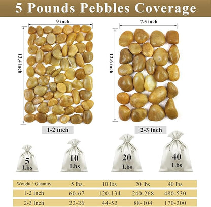 FANTIAN 5 lbs Yellow River Rocks, 1-2 Inch Polished Pebbles for Indoor Plants, Decorative Rocks Stones for Landscaping, Vases, Aquariums, Fountains, Pathways, Backyard and Garden