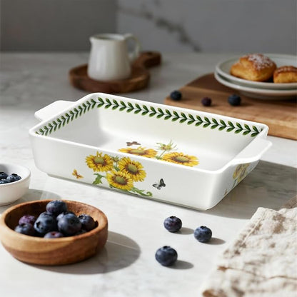 ACMLIFE Ceramic Casserole Dish Set, Ceramic Baking Dish for Oven, Casserole Dish Bakeware Set, Casserole Dishes for Oven, Lasagna Pan, Large Baking Dishes with Handles, Microwave, Dishwasher Safe, Gift Packaging Floral 2 Pcs Set(13"x8"+10.3"x6.3") (Sun...