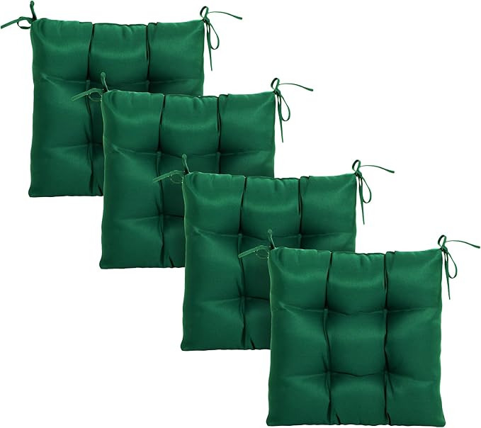 ARTPLAN Outdoor Chair Cushions,Set of 4,19"x19"x4" Patio Seat Pad Cushions with Ties,Wicker Tufed Outdoor Cushions for Patio Furniture,Invisible Green