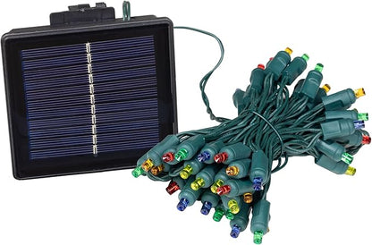 Novelty Lights 100 Light Solar Powered LED Outdoor Mini Light String, 50 Feet on Green Wire, Multicolor 5mm Bulbs, Automatic Dusk to Dawn Operation