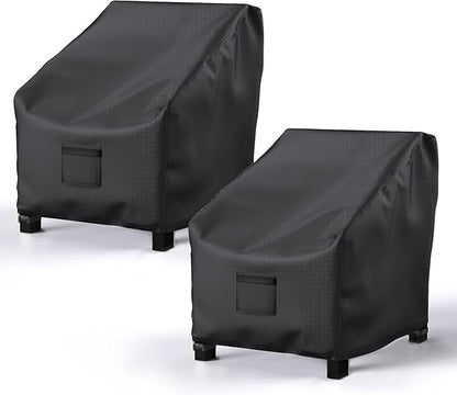Patio Chair Covers for Outdoor Furniture Waterproof 2 Pack, Lawn Chair Covers 600D Heavy Duty Oxford Cloth, Large Covers for Lounge Lawn Deep Seat Black 40" W x 40" D x 36" H