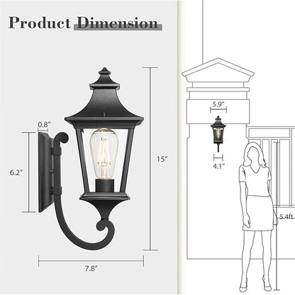 Emliviar Modern Outdoor Porch Light, 1-Light Exterior Wall Sconce with Clear Glass Shade, Black Finish, XE292UB BK