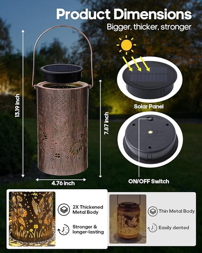 Solar Lanterns Outdoor Waterproof Christmas Gifts Hummingbird Sunflower Garden Decor, Best Gifts for Mom Women Grandmom, Hanging Metal Lantern Lights for Patio, Pathway, Yard, Landscape, Lawn