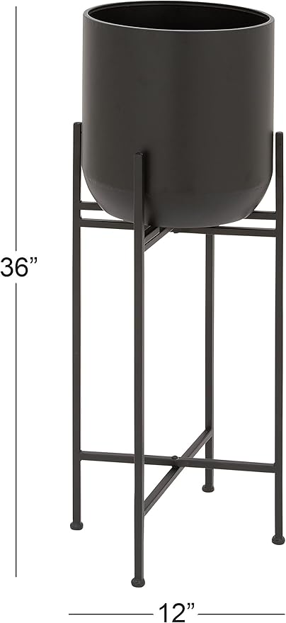 Deco 79 Metal Indoor Outdoor Planter Tall Large Planter Pot with Removable Stand, Planter 12" x 12" x 36", Black