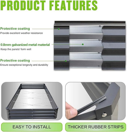 GrowHaus 8x4x1FT Galvanized Raised Garden Bed, Planter Boxes Outdoor Large Metal Garden Beds for Planting Vegetables Flowers Herbs Rectangle Dark Gray