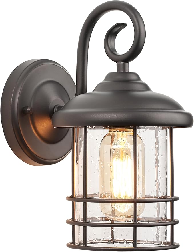 MICSIU Oil Rubbed Bronze Porch Lights Outdoor Wall, Waterproof Farmhouse Exterior Light Fixtures with E26 Sockets & Glass Shades, 9.8 Inch Small Outside Lighting for House, Home, Entryway,Garage