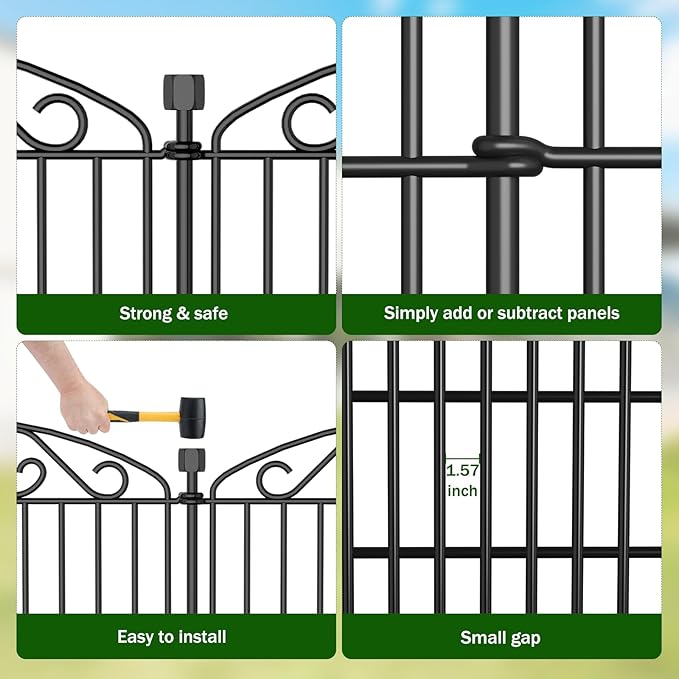 Garden Fence 12 Panel - 30in H x 22.72 ft L, No Dig Rustproof Metal Tall Animal Barrier for Dogs Rabbits, Decorative Outdoor Border for Yard, Patio, and Flower Beds