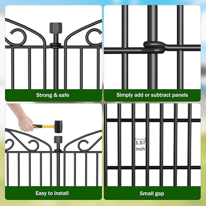 Decorative Garden Fence 6 Panel - 42in H x 13 ft L, No Dig Rustproof Metal Tall Animal Barrier for Dogs Rabbits, Outdoor Border for Yard, Patio, and Flower Beds