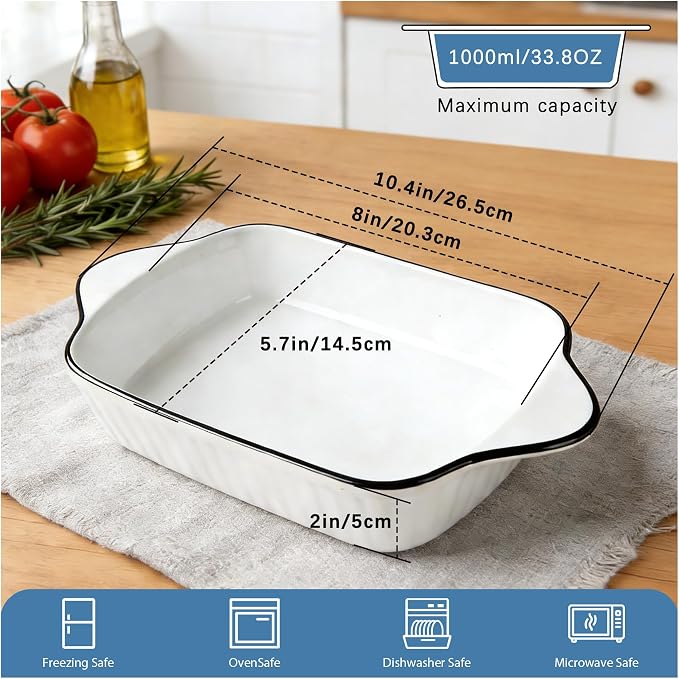 34oz Small Ceramic Casserole Dishes Set Of 4-1000ml Small Baking Dish With Handles, Suitable For Ovens And Microwaves, Compact Size Ideal For Gratins, Pasta Dishes, Tiramisu And Baked Goods
