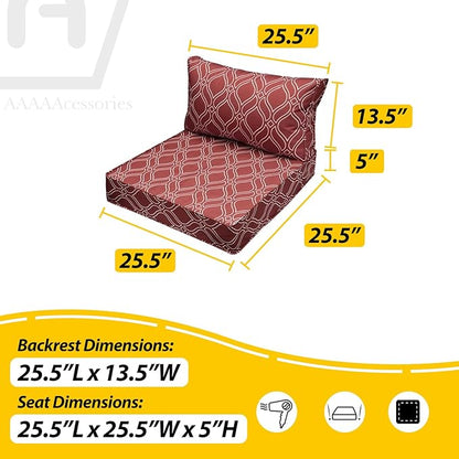 AAAAAcessories Outdoor Seat Cushions for Chairs, Fade-Resistant, Waterproof Patio Furniture Replacement Cushions, 25.5" x 25.5" x 5" + 25.5" x 13.5", Clay Red Vine Trellis
