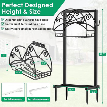 TomCare Garden Hose Holder Upgraded Water Hose Holder Heavy Duty 4 Spikes Hose Hanger Holds 160 Feet Hoses Stable Freestanding Hose Storage Organizer for Outside Yard