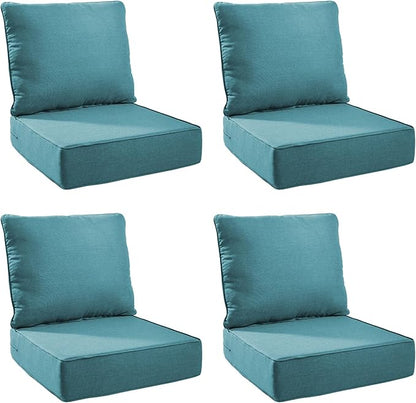 Outdoor Cushion Set for Furniture Patio Furniture, UV Resistant, Water Resistant - 6 Inch Thick Foam Garden Cushions– 24x24 Inch Patio Seat Covers for Chair/Sofa/Couch | Peacock Green | 4-Pack |