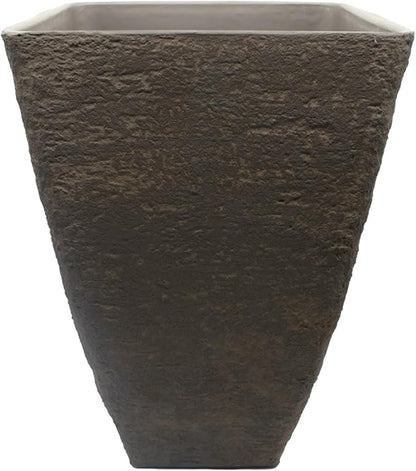 The HC Companies Tahoe Tall Square Planter - Weather-Resistant Indoor & Outdoor Plant Pot - Premium Decorative Planter Made from Crushed Stone Resin (23”H, Falcon Brown, Pack of 1)