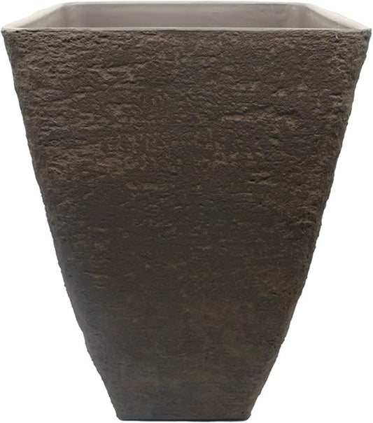 The HC Companies Tahoe Tall Square Planter - Weather-Resistant Indoor & Outdoor Plant Pot - Premium Decorative Planter Made from Crushed Stone Resin (23”H, Falcon Brown, Pack of 1)