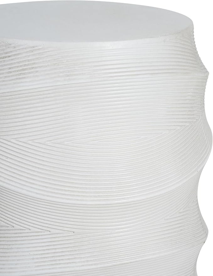 Christopher Knight Home Janna MGO Outdoor Side Table, Round Patio Decorative Small End Table with Layered Surface, Lightweight Concrete Garden Accent Table for Patio Balcony, No Assembly, White