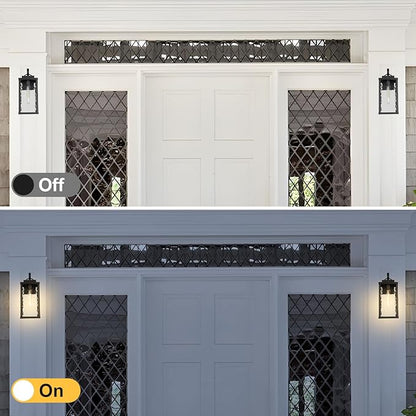 Outdoor Wall Light Fixture, Modern Black Exterior Wall Lantern with Water Ripple Glass, Farmhouse Vintage Waterproof Wall Sconce Porch Light for Patio, Garage, Front Door, Garden, Yard, E26