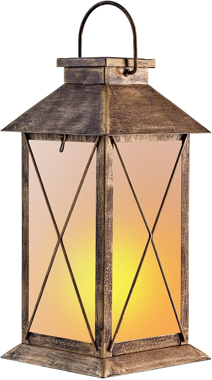 2 Pack Solar Lantern with Flickering Flame Candle, 13" Outdoor Waterproof Solar Lanterns Garden Decorative, Glass Hanging Lantern Metal for Outdoor Patio Yard Tabletop Decoration Mothers Day Gifts Mom