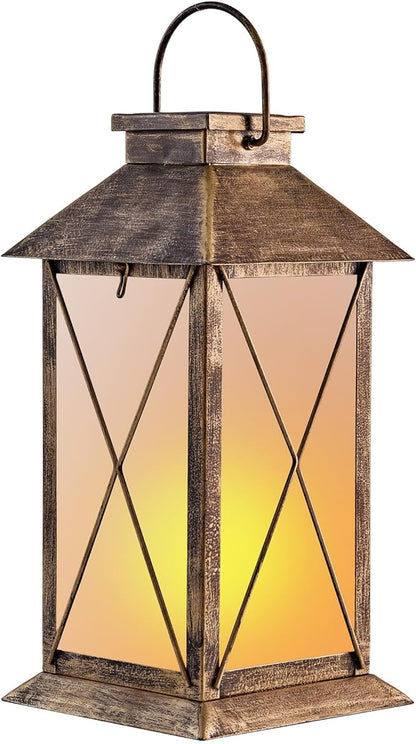 2 Pack Solar Lantern with Flickering Flame Candle, 13" Outdoor Waterproof Solar Lanterns Garden Decorative, Glass Hanging Lantern Metal for Outdoor Patio Yard Tabletop Decoration Mothers Day Gifts Mom