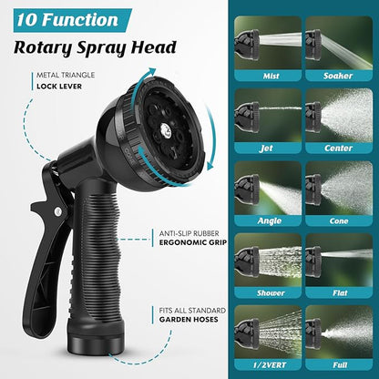 Itsonestep Garden Hose 100ft, 3/4GHT Non-Expanding Water Hose Lightweight, Flexible Garden Hose with 10 Function Nozzle, Kink-Free, Sturdy, High-Pressure, Abrasion Resistant Hoses for Yard, Garden