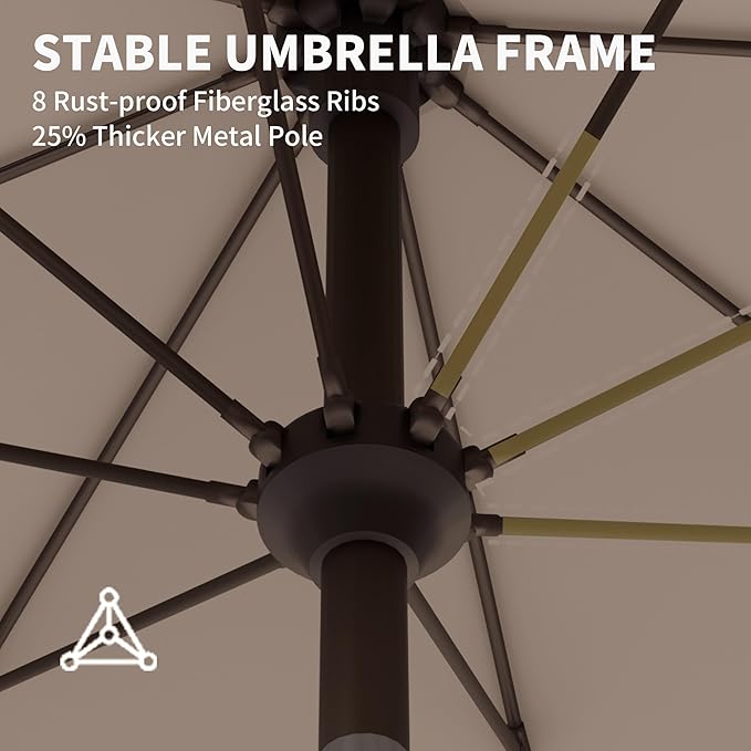 Kingdura 10FT Outdoor Patio Umbrella, Market Table Umbrella with Push Button Tilt and Crank, 8 Sturdy Fiberglass Ribs, UV Protection for Pool, Lawn, Deck, Backyard, Garden (Beige)