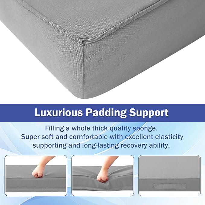IASEAHK Patio Chair Cushions, 19" x 19" x 3" Outdoor Chair Cushions Set of 4, Waterproof Outdoor Cushions for Patio Furniture, Outdoors Seat Cushions Set of 4 with Handle and Ties, Light Grey