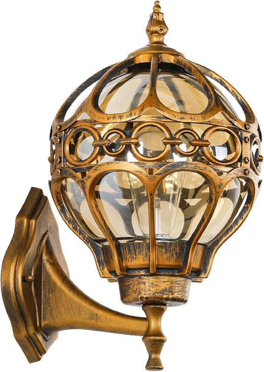 Globe Outdoor Wall Lights Fixtures, Anti Rust Gold Sphere Porch Wall Light,Aluminum Waterproof Outside spherical hardwired Lights for House Patio Porch Backyard Garage Front Door No Sensor,Large
