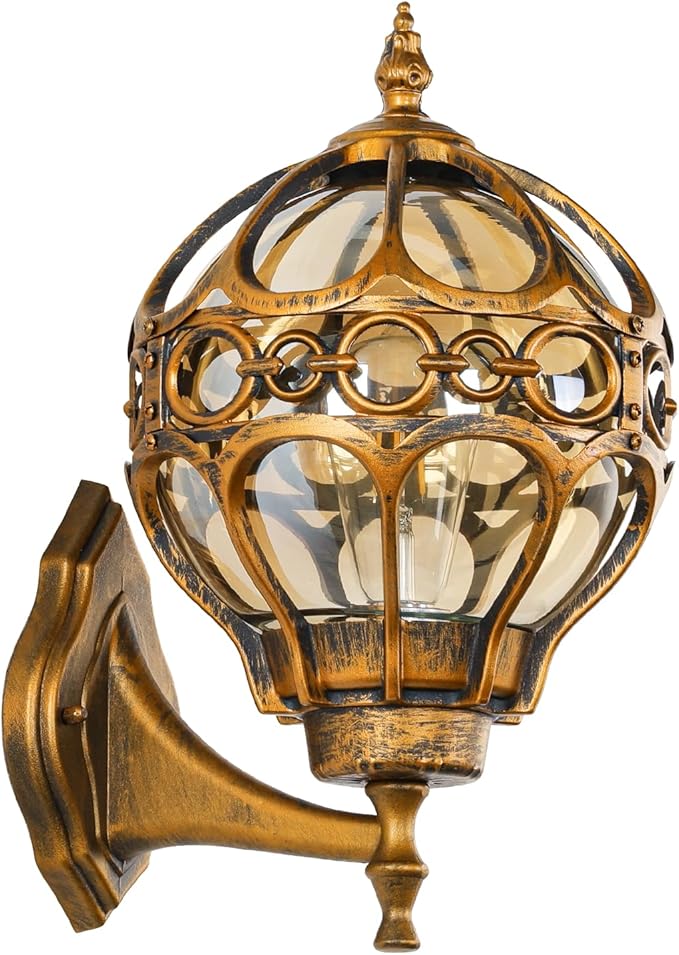 Globe Outdoor Wall Lights Fixtures, Anti Rust Gold Sphere Porch Wall Light,Aluminum Waterproof Outside spherical hardwired Lights for House Patio Porch Backyard Garage Front Door No Sensor,General