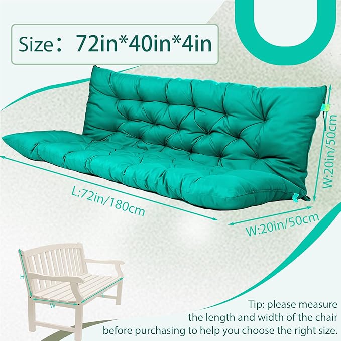 2/3 Seater Swing Replacement Cushion, Waterproof Porch Swing Cushions with Backrest, Thickened Bench Cushions for Outdoor Furniture, for Outdoor Patio Swing (Lake Blue, 71 * 40in)