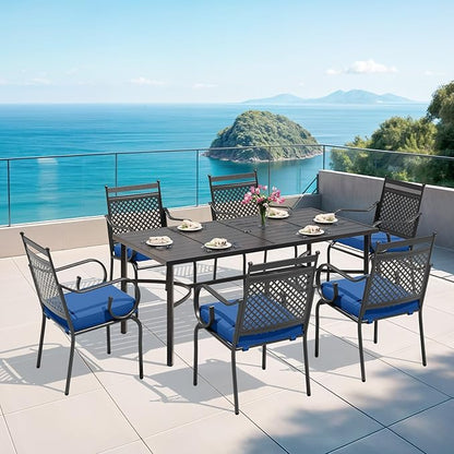MELLCOM Patio Dining Chairs Set of 6, Heavy Duty Outdoor Dining Chairs with Armrests and Cushions, Iron Metal Patio Chairs for Outside, Garden Lawn & Porch, Backyard, Blue