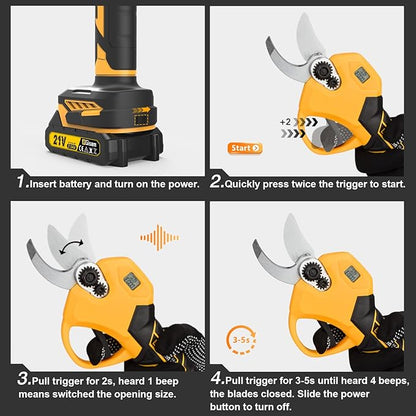Electric Pruning Shears for Gardening, Battery Pruning Shears Max 2.4” Opening Diameter, Electric Pruner with LCD Display & 2 x 2000mAh Batteries for Branch, Fruit Plucking and Tree Trimming