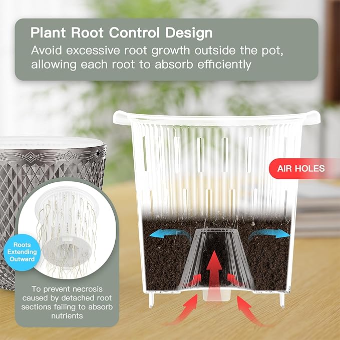 QCQHDU 2 Pack Self Watering Pots, 5.7 Inch Flower Pots with Drainage Holes and Water Filling Port, Plastic Garden Planter for Indoor Outdoor Plants (Gray)