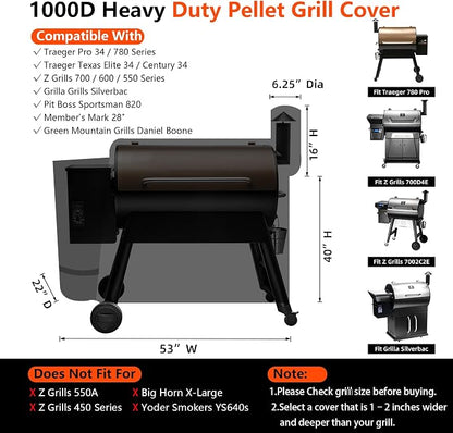 [Upgraded 1000D Heavy Duty Fabric]Grill Cover for Traeger Pro 34/780 Series, Waterproof Wood Pellet Smoker Cover, Tear & Fade Resistant with Buckle,Zipper, for Treager Pro 34/780/Texas 34, Z Grills700