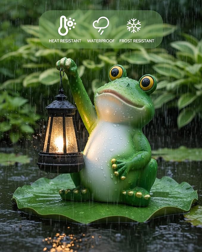 Solar Frog Garden Statue Light, Outdoor Waterproof Decorative Lantern Figurine, Cute Yard Art for Garden Patio Pond Balcony Porch Decor, Housewarming & Gardening Gifts for Women Grandma Mom