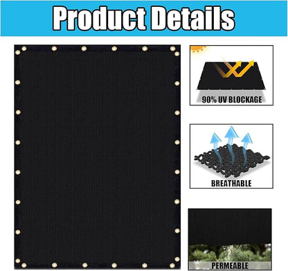 Amagenix 90% Shade Fabric 6'X 6' Black Sun Shade Cloth with Grommets for Pergola Replacement Shade Cover Canopy, Heavy Duty, Cable Zip Ties Included (We Customized)