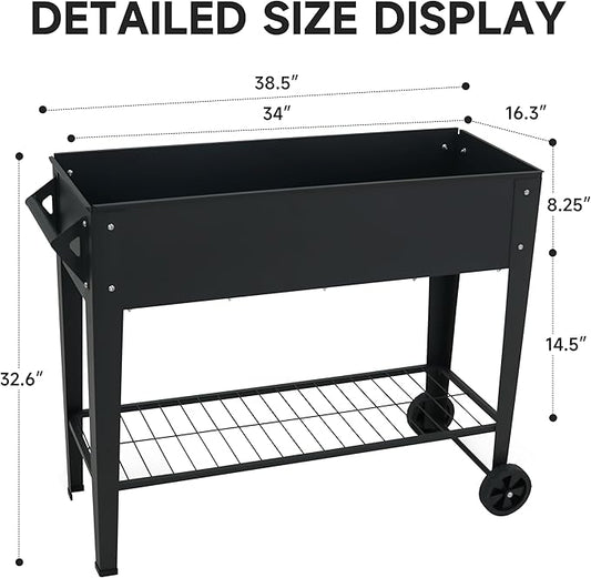 Raised Garden Bed with Legs and Wheels Removable for Outdoor, 31.6 * 14.6'' Metal Planter Raised Box for Growing Vegetables Herb Flower in Patio(Black)
