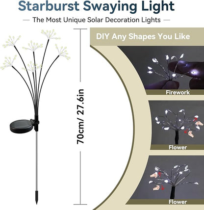 Slyuexu Solar Garden Lights 2 Pack Waterproof Swaying Starburst Light Solar Outdoor Lights for Yard Patio Walkway Pathway Party Wedding Decoration, Unique Gifts for Women, White