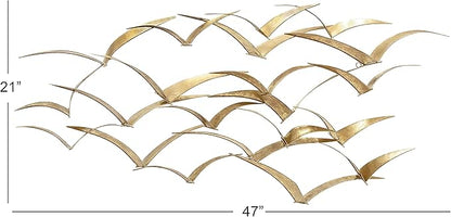 Deco 79 Metal Bird Home Wall Decor Foiled Flying Wall Sculpture, Wall Art 47" x 4" x 21", Gold