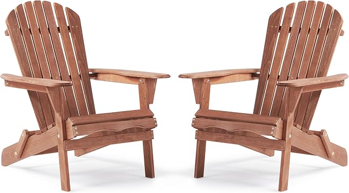 SoliWood Outdoor Wooden Folding Adirondack Chair Set of 2 with Pre-Assembled BackRest, Wood Patio Chair for Garden Backyard Porch Pool Deck Firepit
