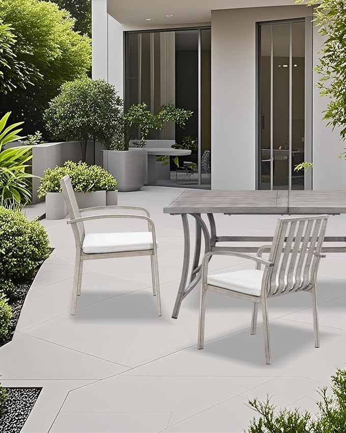 Patio Dining Chairs Set of 2, Aluminum Outdoor Dining Chairs with Thick Cushions, Deep Seating Outdoor Patio Chairs for Table, Sturdy Patio Furniture for Deck, Balcony, Garden, Limed Oak