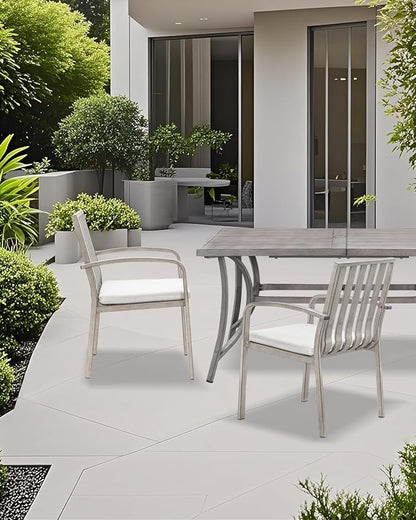Patio Dining Chairs Set of 2, Aluminum Outdoor Dining Chairs with Thick Cushions, Deep Seating Outdoor Patio Chairs for Table, Sturdy Patio Furniture for Deck, Balcony, Garden, Limed Oak
