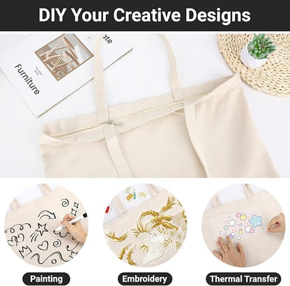 Segarty Canvas Tote Bag with Zipper, 12 PACK 19.7 x 15.7 inch Bags with Handles, 12 Oz Thick Reusable Washable Grocery Shopping Plain Totes for Teacher DIY Art Crafts Painting Decoration