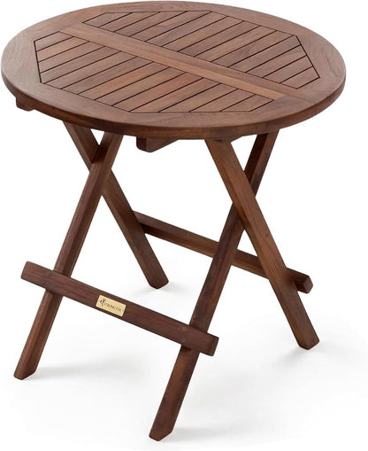 StrongTek Teak Folding Side Table, Solid Teak Wood Outdoor Patio Accent Table, Foldable Round Balcony Table for Small Spaces, 20" Diameter x 20" H, Easy to Store